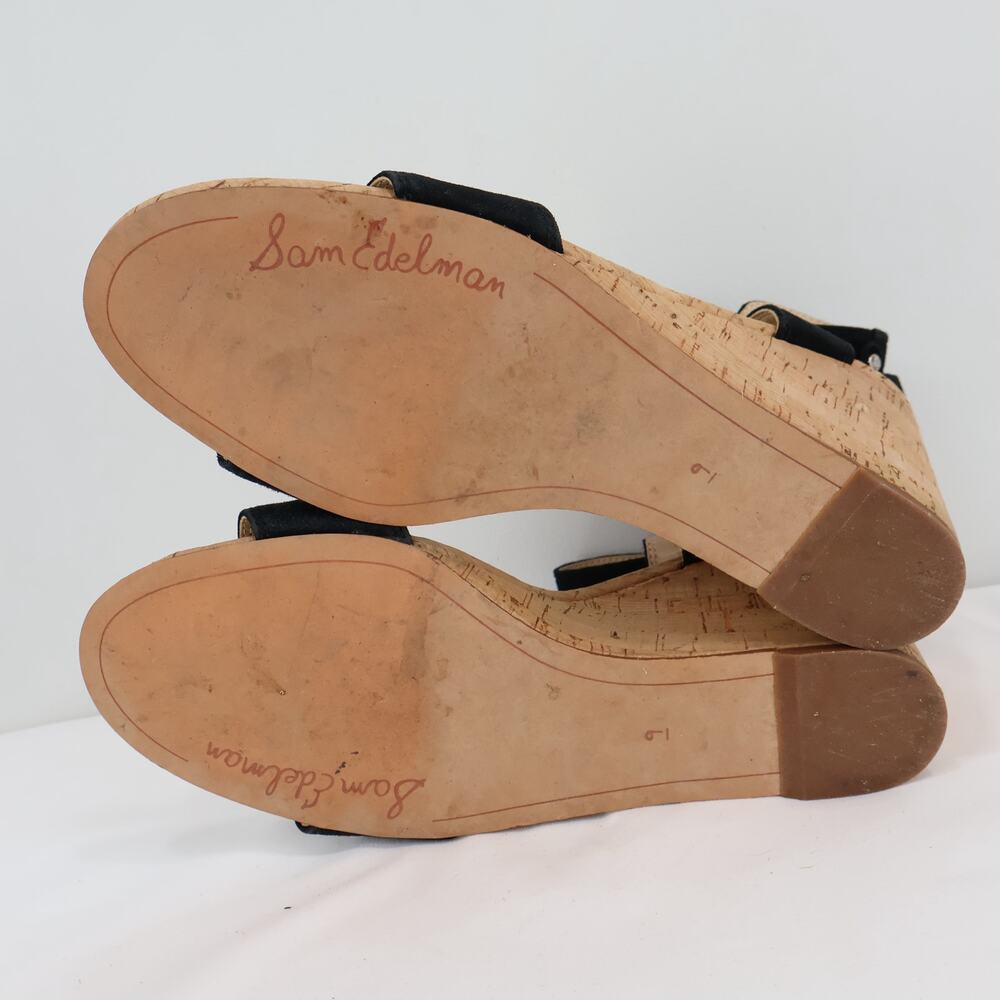 Sam Edelman Willow Black Suede Cork Wedge Sandal Size 9 - Picture 6 of 8